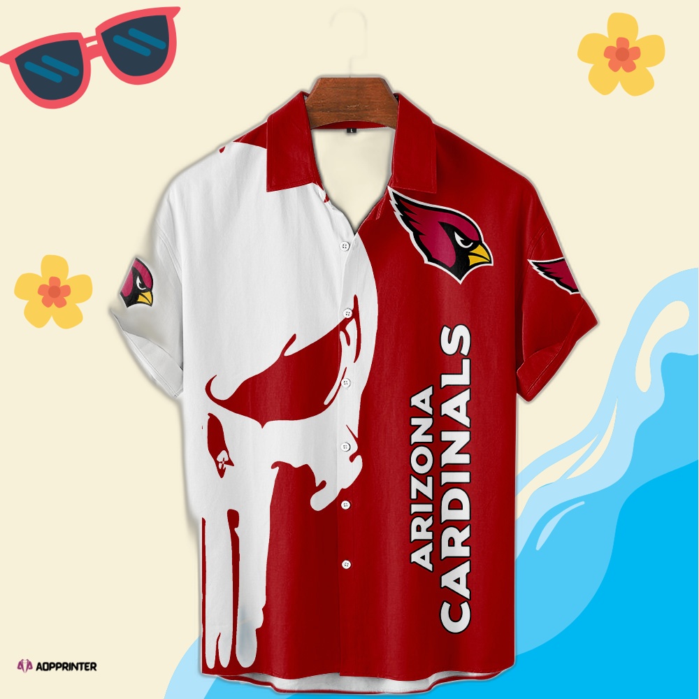 Skull Arizona Cardinals Full Printing Solid Color Button Hawaiian Shirt 03