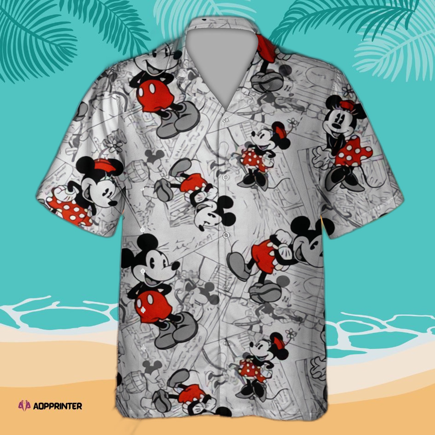 Summer Tropical Minnie And Mickey Pattern 3D Hawaiian Shirt For Men Women