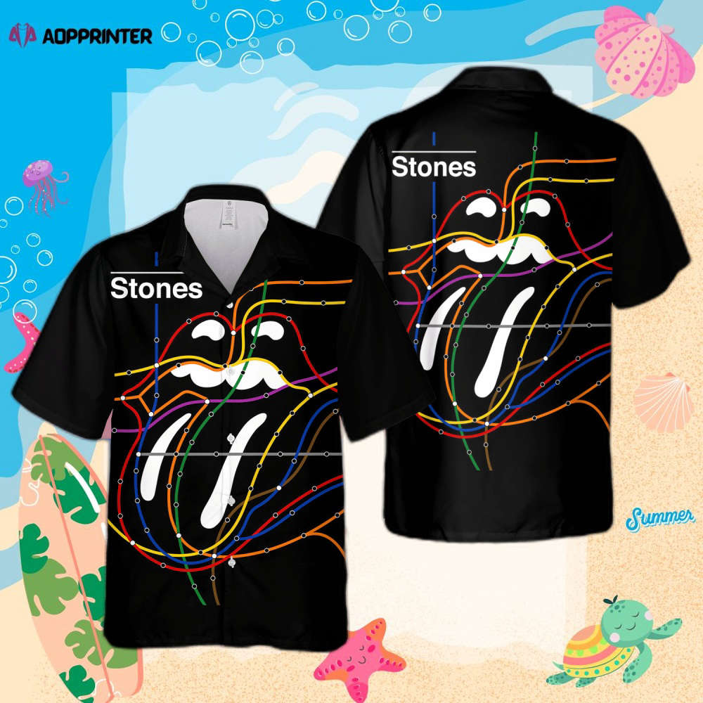 The Rolling Stones Awesome Tongue Lines Shape Hawaiian Shirt