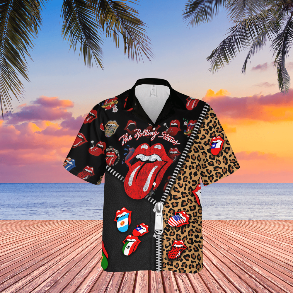 The Rolling Stones Unzipped Pattern Hawaiian Shirt