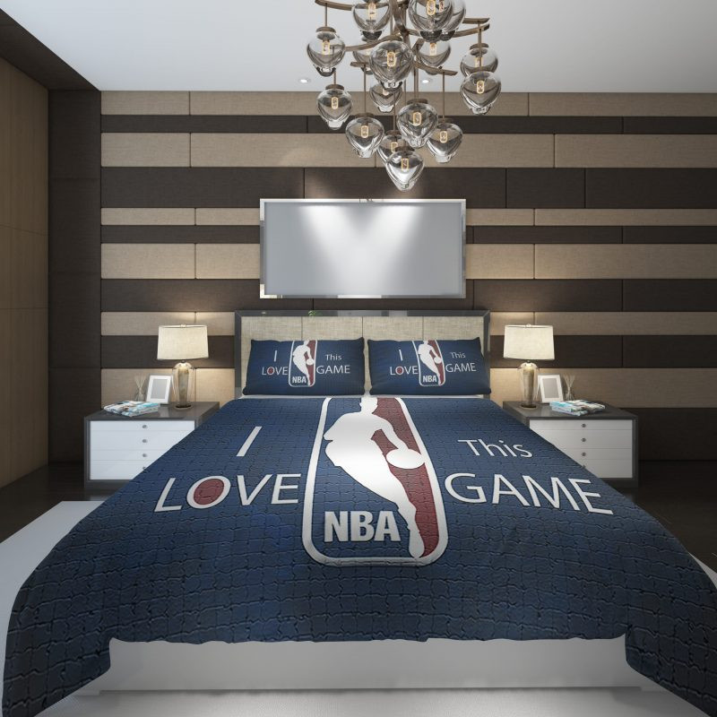 Blue NBA Background Basketball Logo Duvet Cover Set - Bedding Set