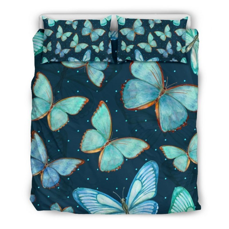 Watercolor Blue Butterfly Duvet Cover Set - Bedding Set