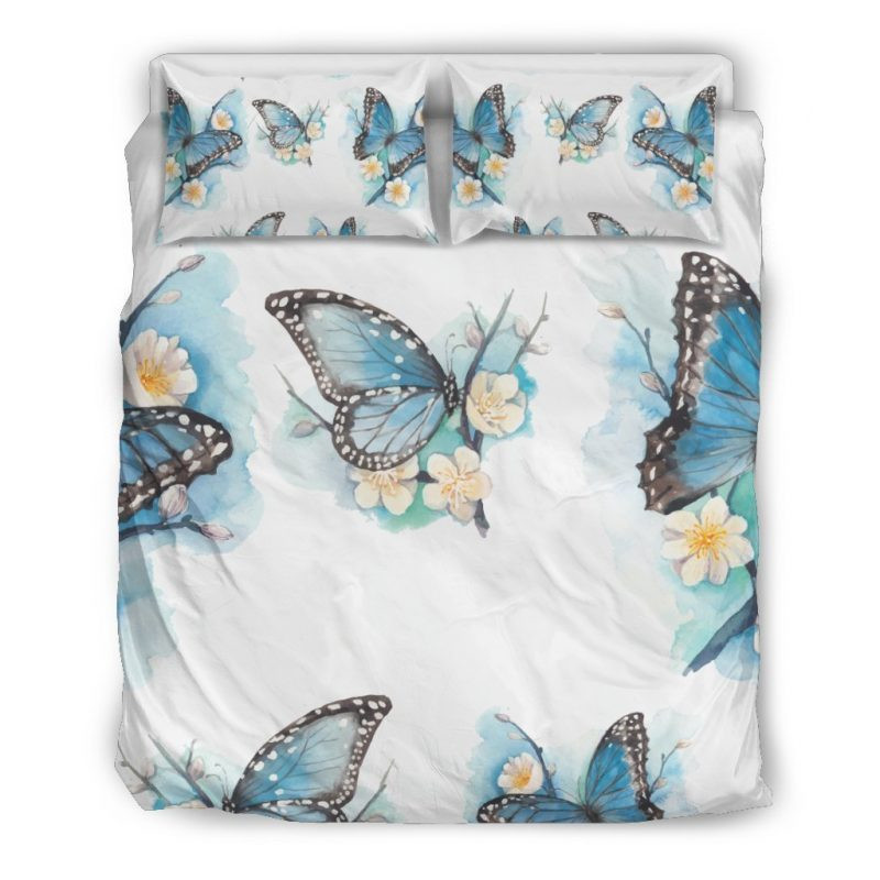Blossom Blue Butterfly Duvet Cover Set - Bedding Set