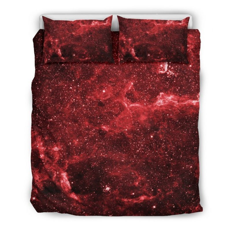 Red Stardust Universe Galaxy Space Duvet Cover Set - Bedding Set