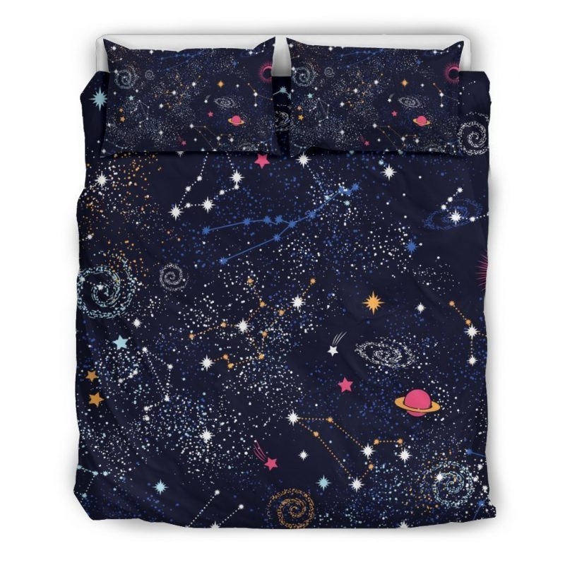 Zodiac Star Signs Galaxy Space Duvet Cover Set - Bedding Set