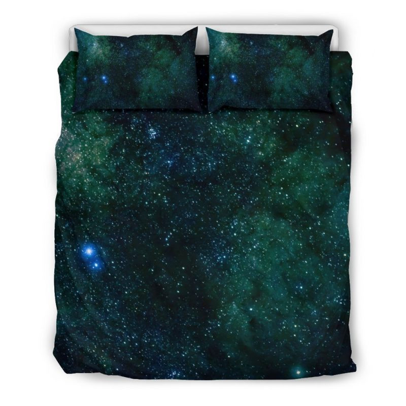 Dark Green Galaxy Space Duvet Cover Set - Bedding Set