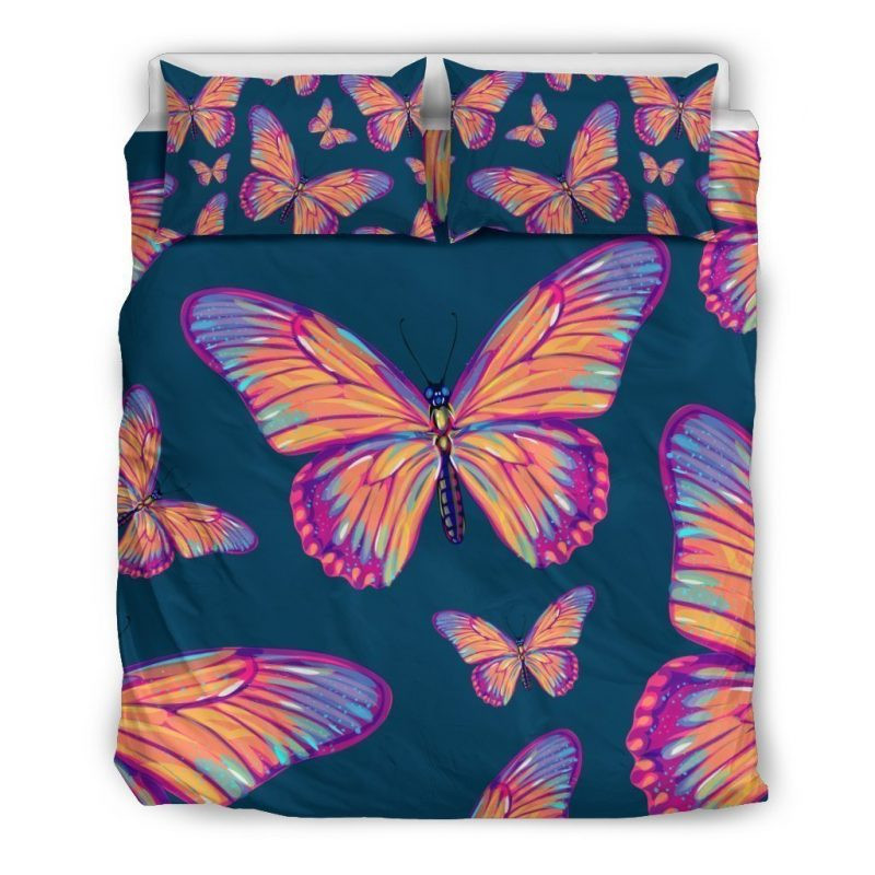 Orange And Purple Butterfly Duvet Cover Set - Bedding Set