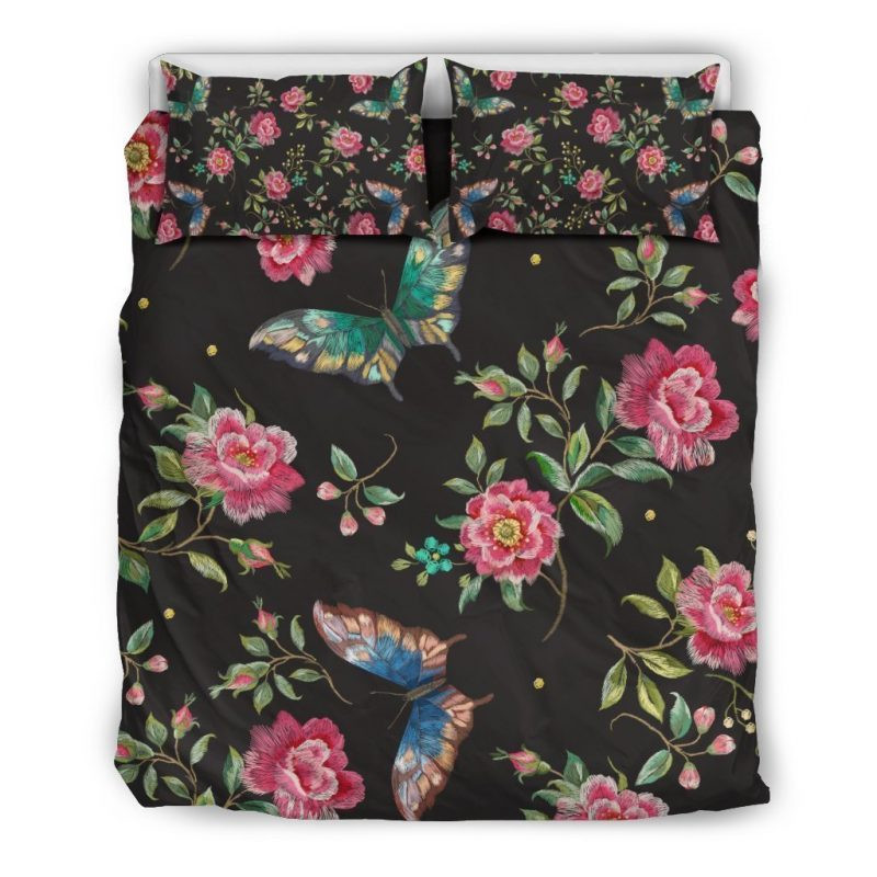 Butterfly And Flower Duvet Cover Set - Bedding Set