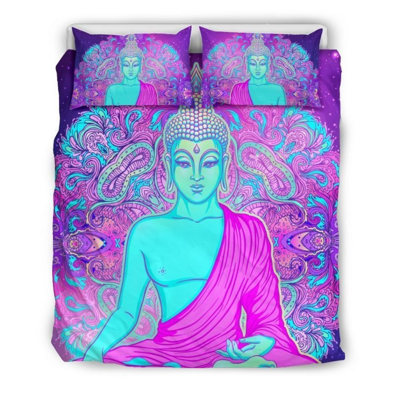 Purple And Teal Buddha Duvet Cover Set - Bedding Set