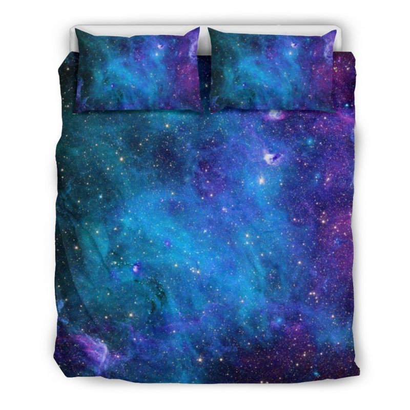 Teal Purple Stardust Galaxy Space Duvet Cover Set - Bedding Set