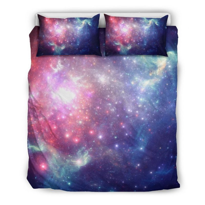 Bright Red Blue Stars Galaxy Space Duvet Cover Set - Bedding Set