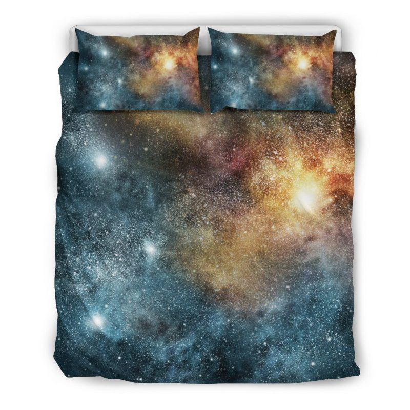 Blue Orange Stardust Galaxy Space Duvet Cover Set - Bedding Set