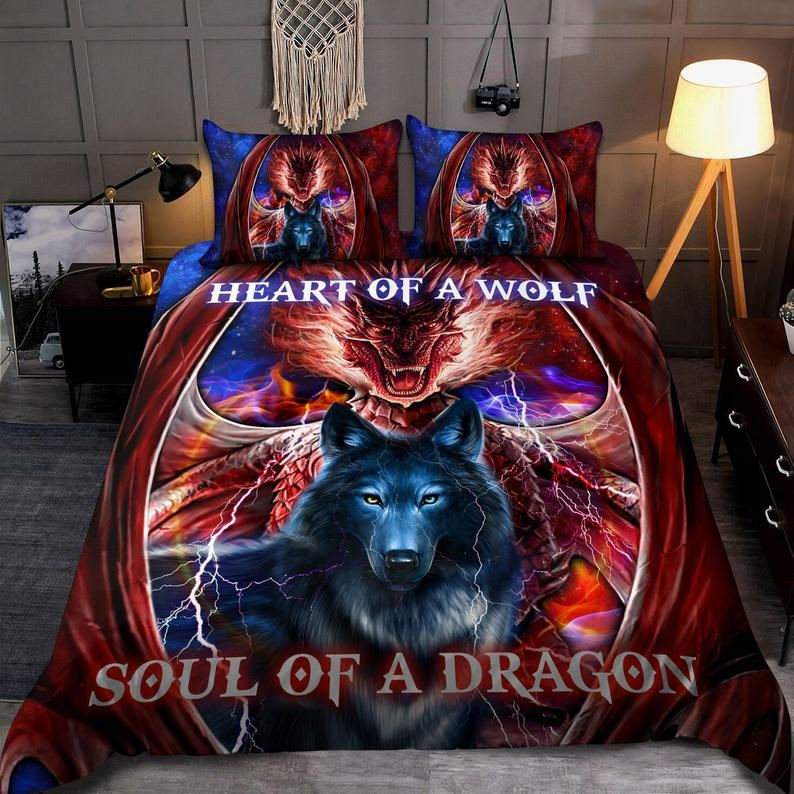 Heart of a Wolf Soul of a Dragon Duvet Cover Set - Bedding Set