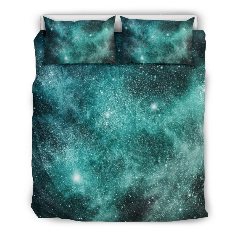 Teal Stardust Galaxy Space Duvet Cover Set - Bedding Set