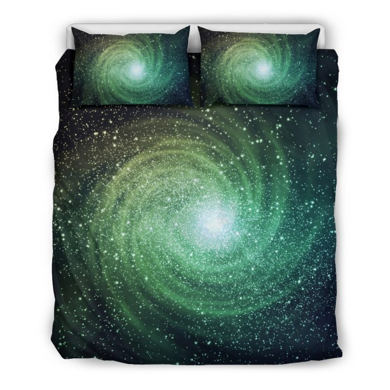 Bright Green Spiral Galaxy Space Duvet Cover Set - Bedding Set