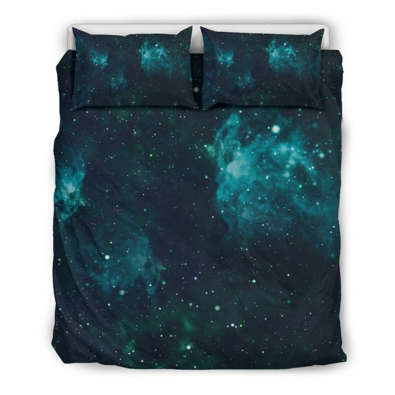 Dark Teal Galaxy Space Duvet Cover Set - Bedding Set