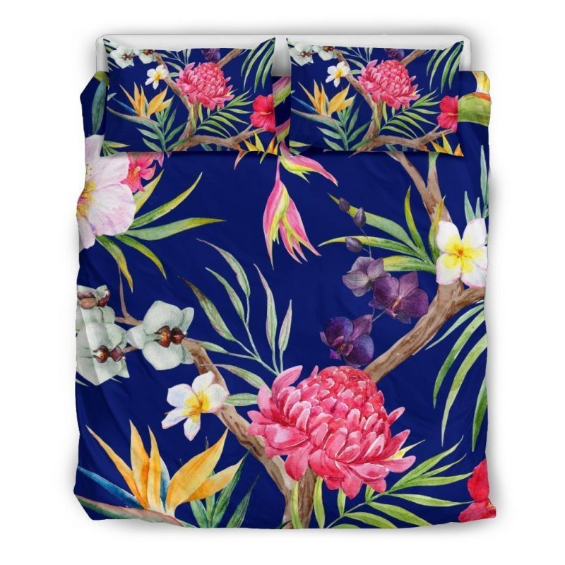 Watercolor Tropical Flower Duvet Cover Set - Bedding Set