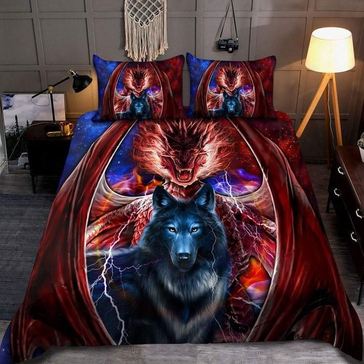 Dragon And Wolf Duvet Cover Set - Bedding Set