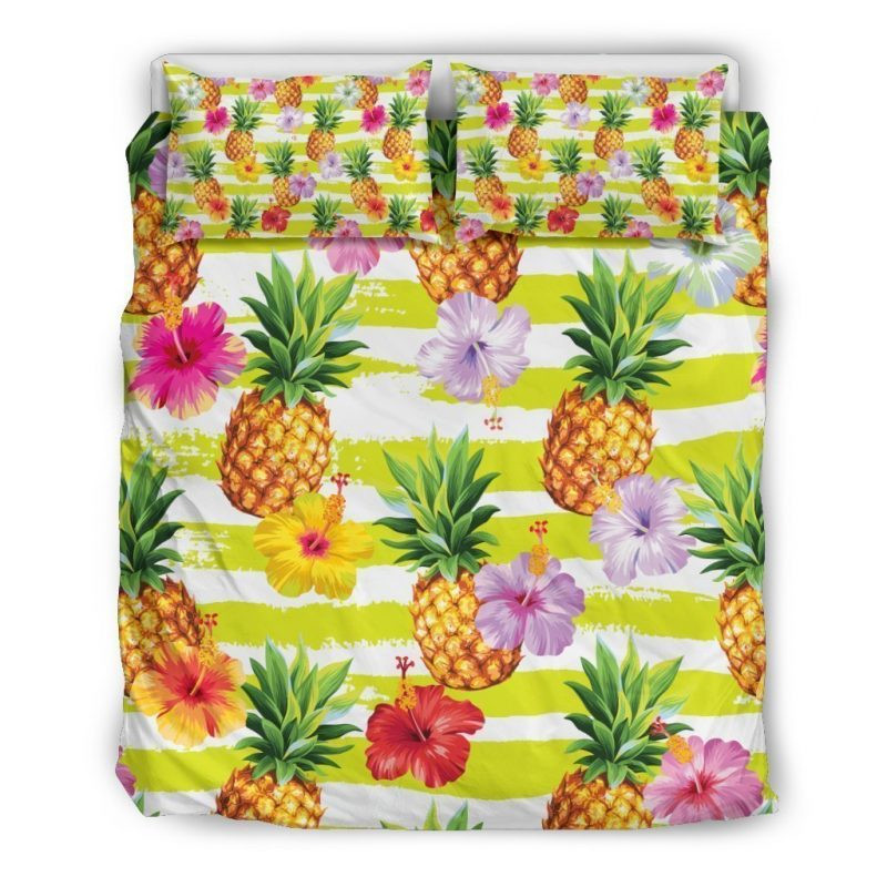 Yellow Striped Pineapple Duvet Cover Set - Bedding Set