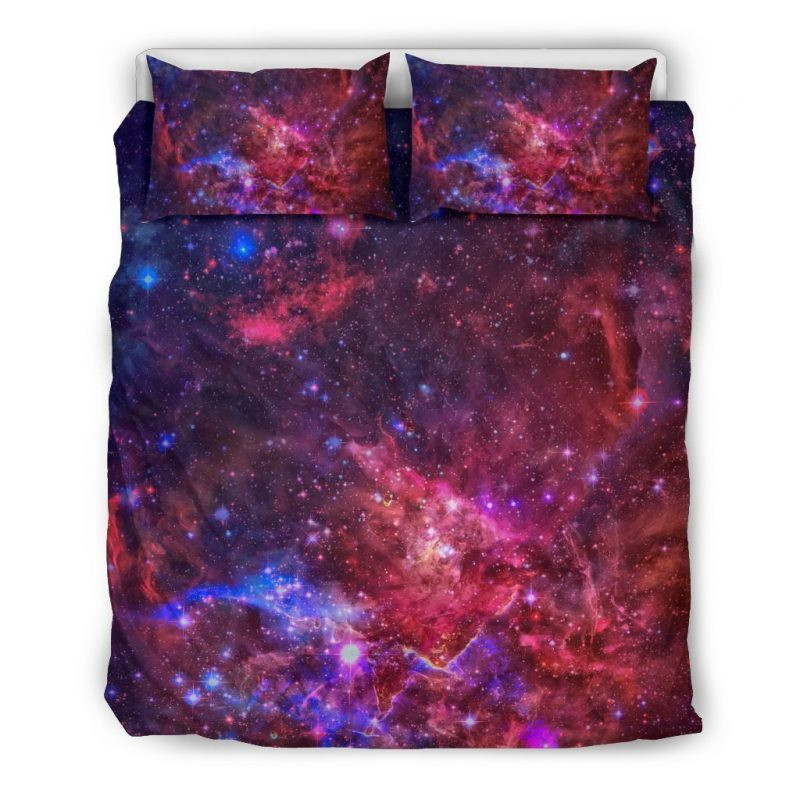 Red Purple Nebula Galaxy Space Duvet Cover Set - Bedding Set