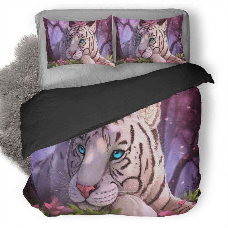 White Tiger Fantasy Art Wi Duvet Cover Set - Bedding Set