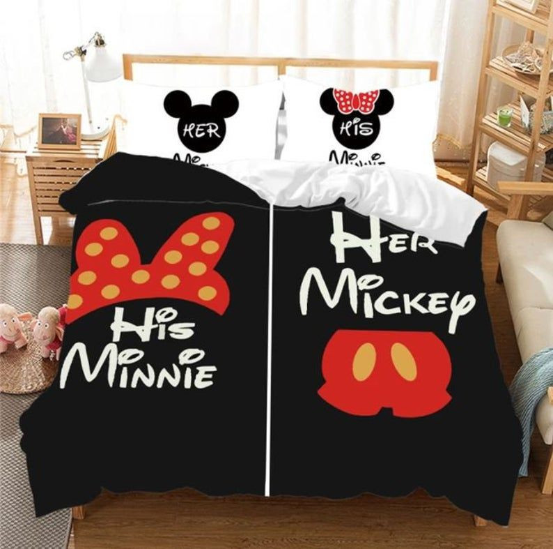 Disney Mickey Her King His Queen Mickey Mouse Minnie Mouse 2 7 Duvet Cover Set - Bedding Set