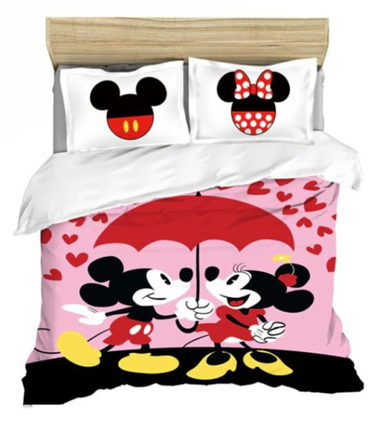 Disney Mickey Her King His Queen Mickey Mouse Minnie Mouse 3 7 Duvet Cover Set - Bedding Set