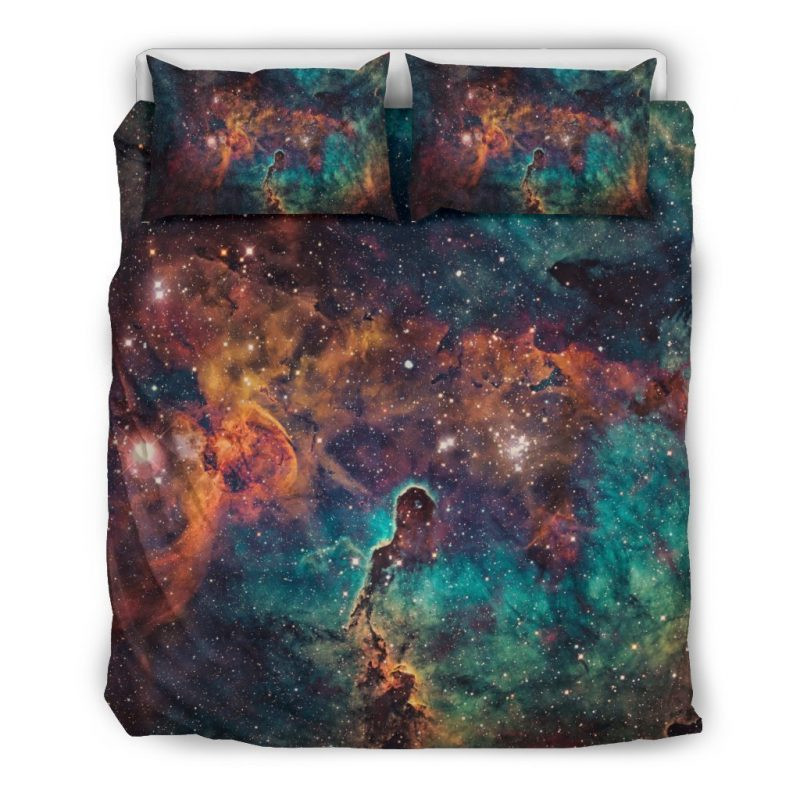 Teal Orange Universe Galaxy Space Duvet Cover Set - Bedding Set