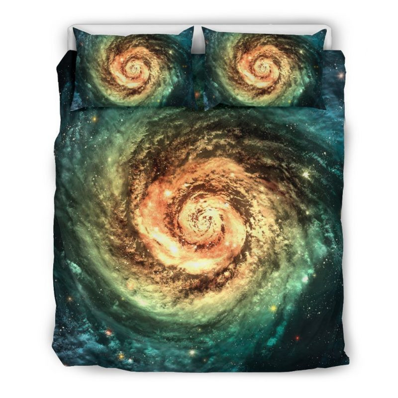 Green Yellow Spiral Galaxy Space Duvet Cover Set - Bedding Set