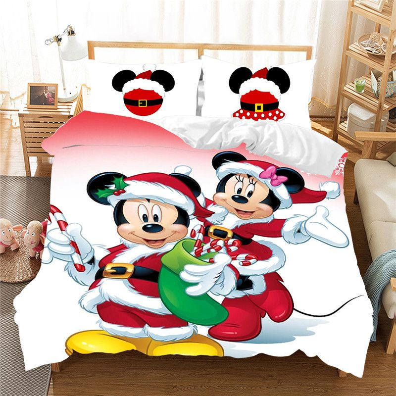 Merry Christmas Disney Mickey Mouse And Minnie Mouse Duvet Cover Set - Bedding Set