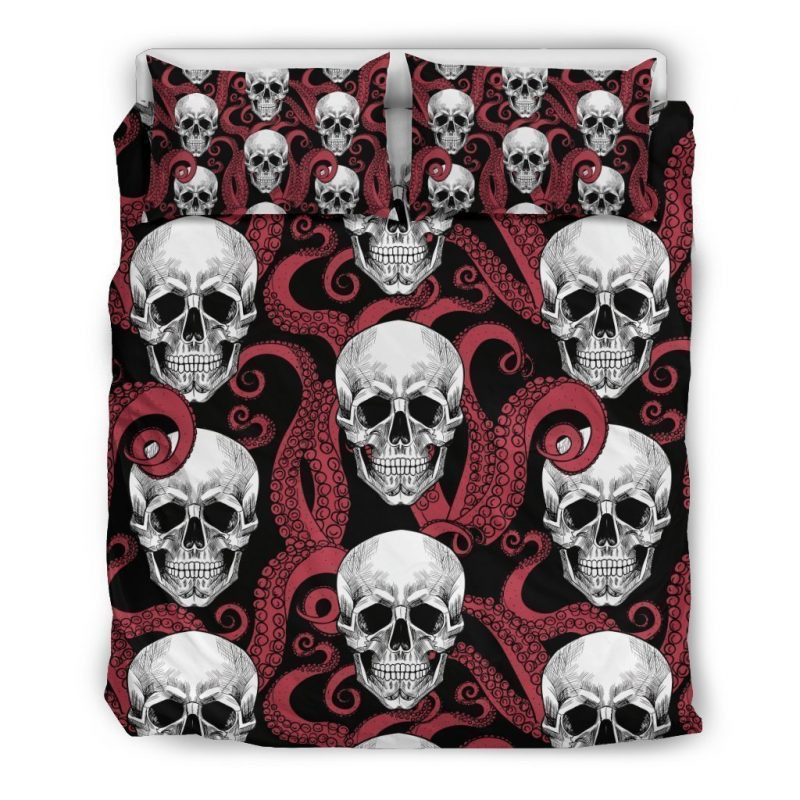 Red Octopus Skull Duvet Cover Set - Bedding Set