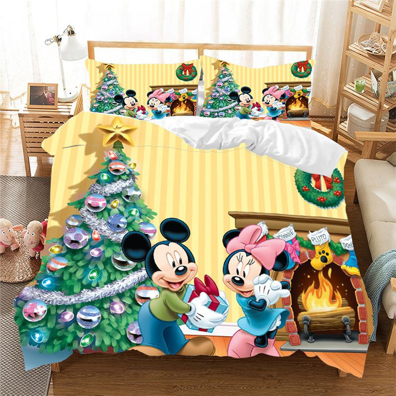 Merry Christmas Disney Mickey Mouse And Minnie Mouse 4 Duvet Cover Set - Bedding Set