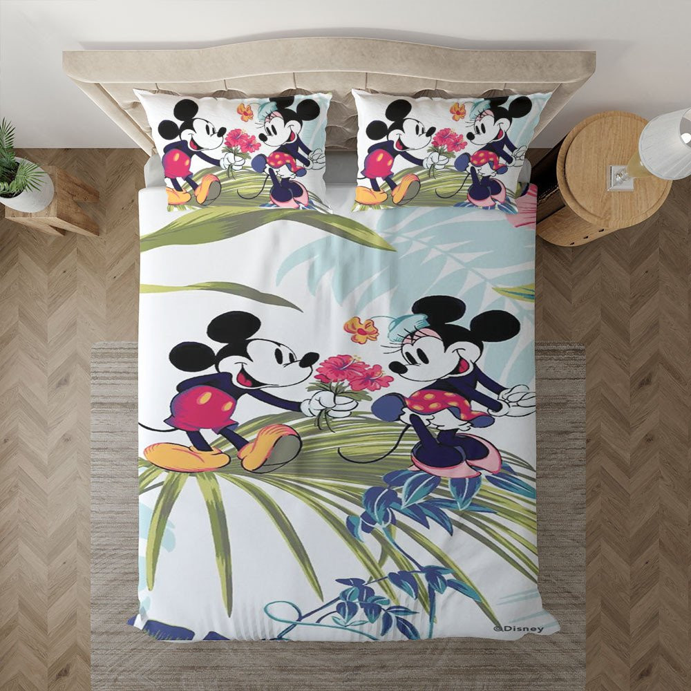 Disney Mickey and Minnie Hawaiian Tropical Flower Duvet Cover Set - Bedding Set