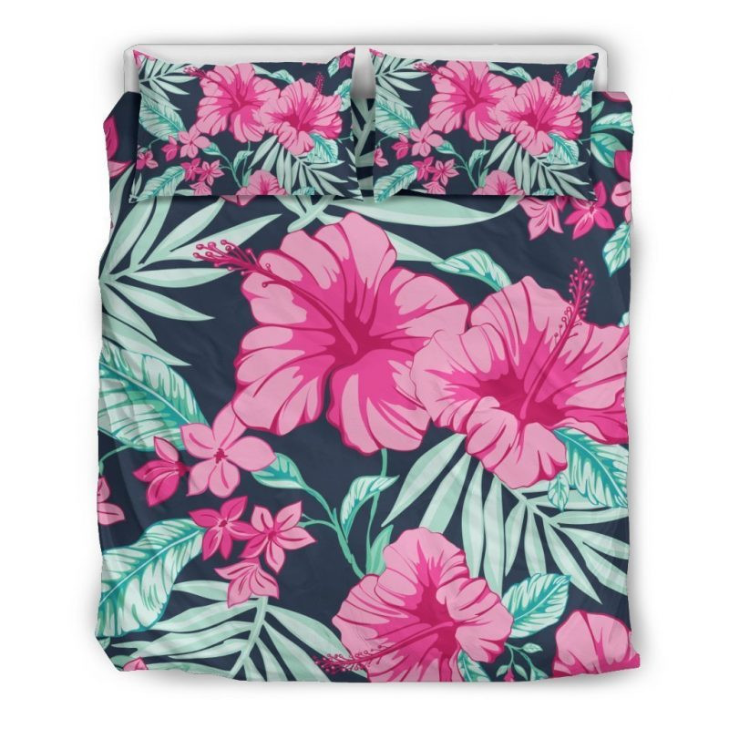 Pink Hibiscus Tropical Duvet Cover Set - Bedding Set