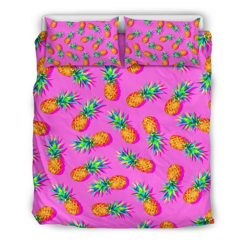 Hot Pink Pineapple Duvet Cover Set - Bedding Set