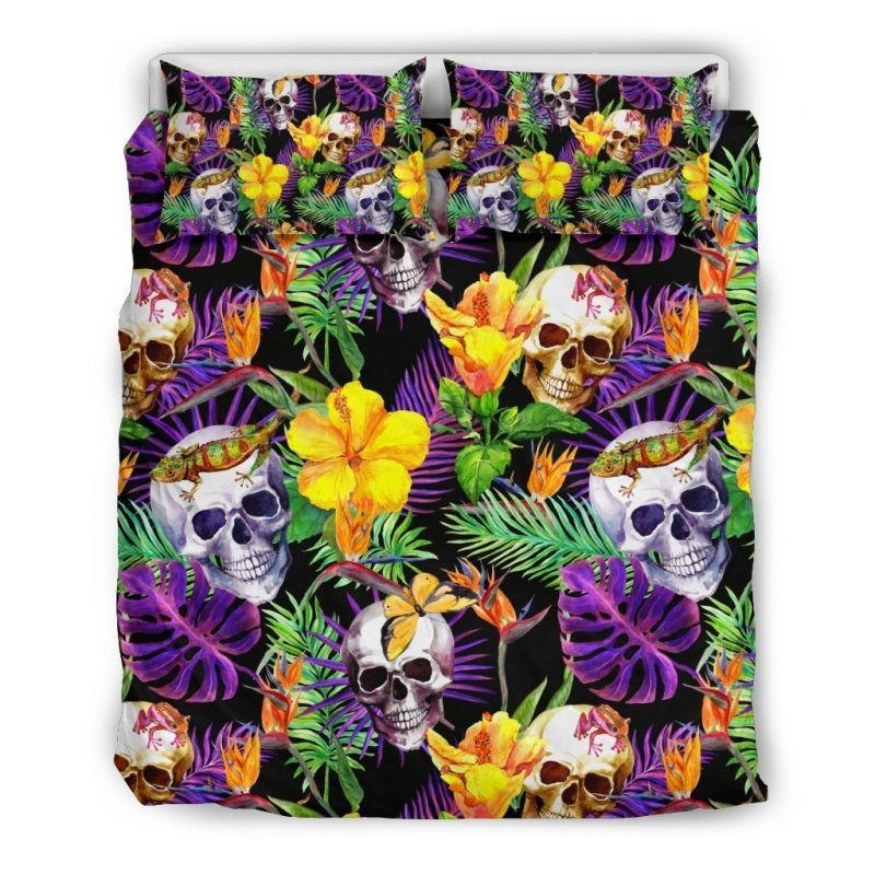 Purple Tropical Skull Duvet Cover Set - Bedding Set
