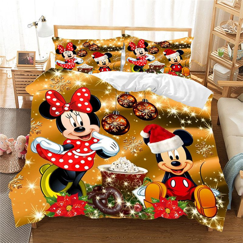 Merry Christmas Disney Mickey Mouse And Minnie Mouse 3 Duvet Cover Set - Bedding Set