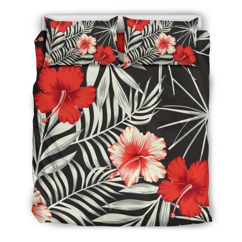 White Tropical Hibiscus Duvet Cover Set - Bedding Set