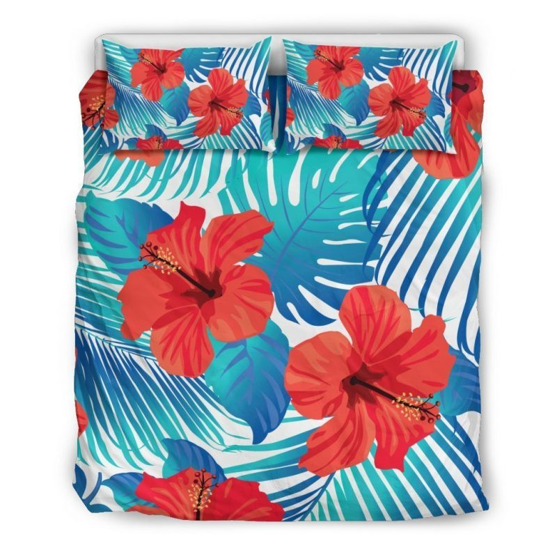 Blue Tropical Hibiscus Duvet Cover Set - Bedding Set