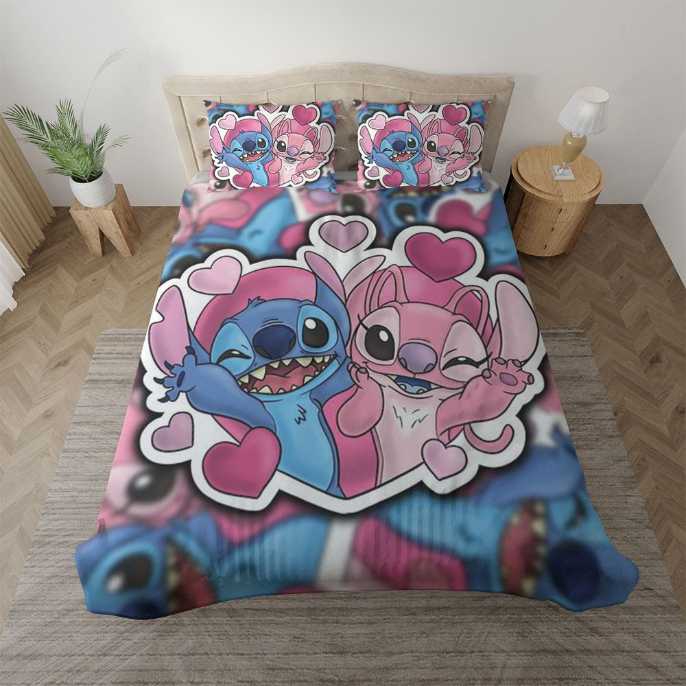 Disney Lilo and Stitch Stitch and Angel Love Valentines Day Duvet Cover Set - Bedding Set