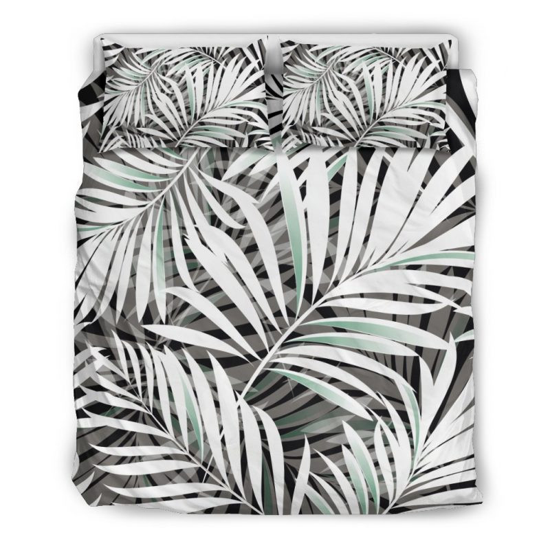 Black White Tropical Leaf Duvet Cover Set - Bedding Set