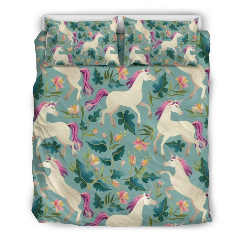 Floral Unicorn Duvet Cover Set - Bedding Set