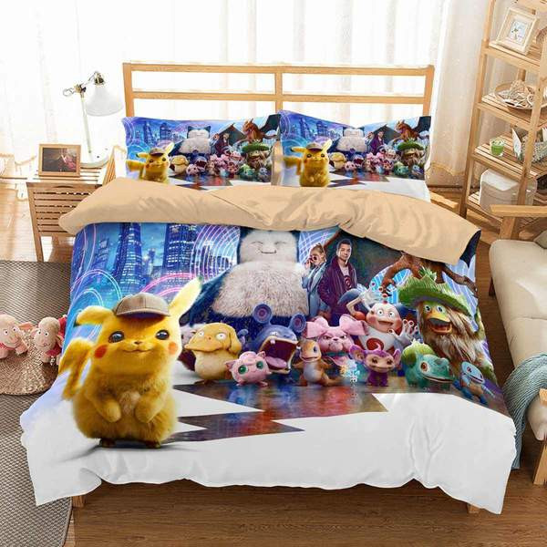 Detective Pikachu and Friends All Characters Duvet Cover Set - Bedding Set