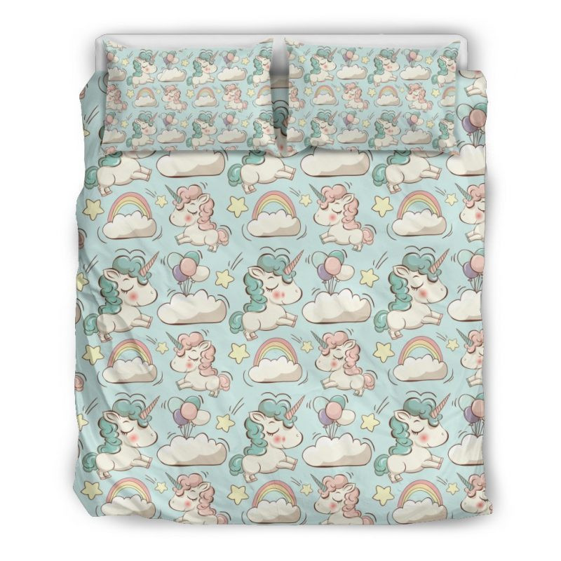 Cute Rainbow Unicorn Duvet Cover Set - Bedding Set