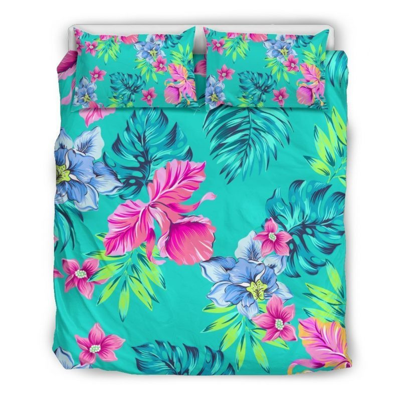 Teal Aloha Tropical Duvet Cover Set - Bedding Set