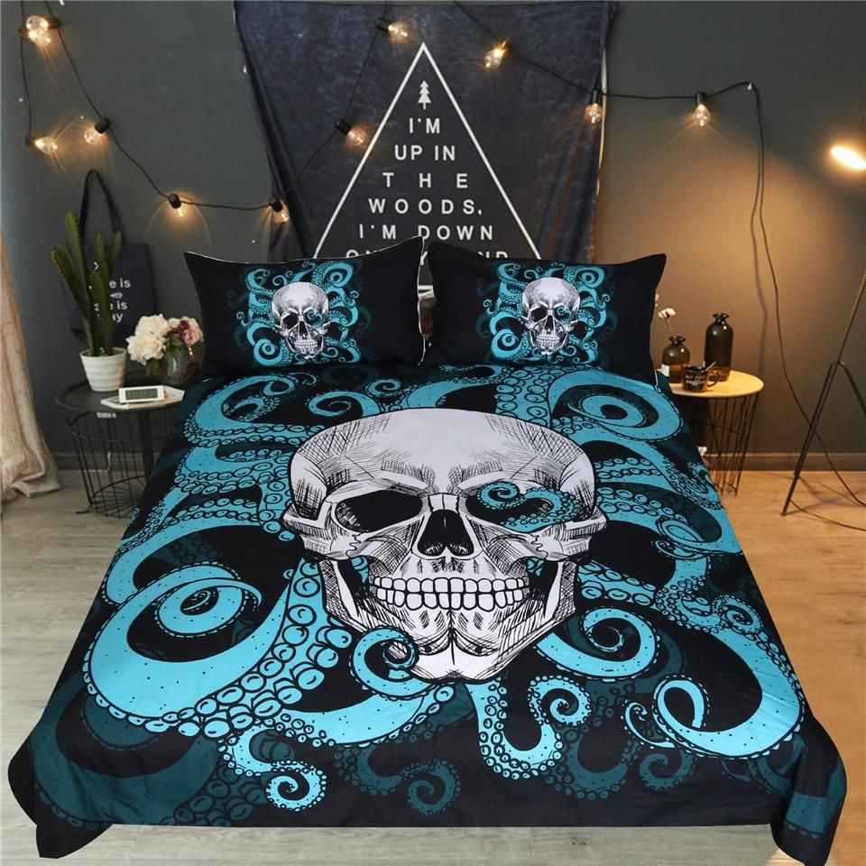 Octopus And Skull Blue cover Duvet Cover Set - Bedding Set