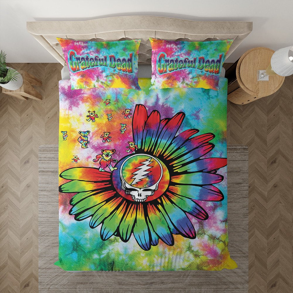 Grateful Dead Band Fan Gift Grateful Dead Logo Hippie Sunflower Dancing Bears Duvet Cover Set - Bedding Set