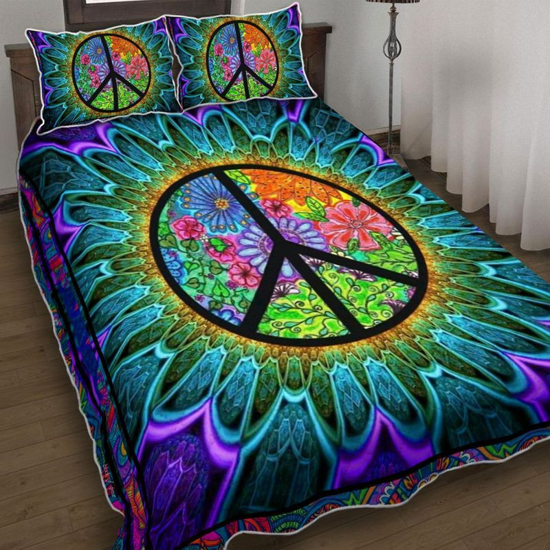 Hippie Flowers Peace Duvet Cover Set - Bedding Set