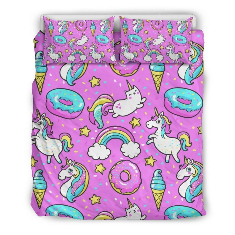 Pink Girly Unicorn Donut Duvet Cover Set - Bedding Set