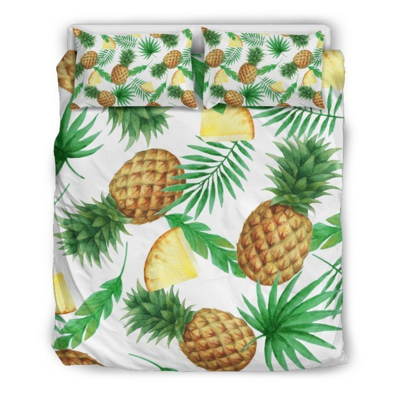 White Watercolor Pineapple Duvet Cover Set - Bedding Set